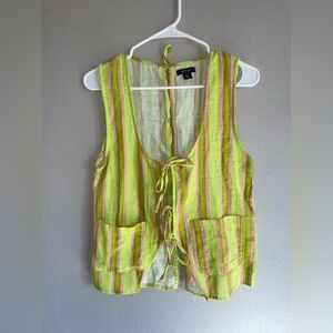 Nasty Gal Lime and Pink Striped Tie-Front Blouse
